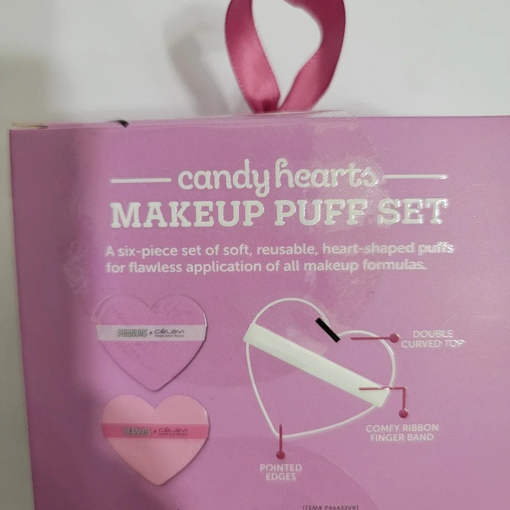 Peanuts x Celavi Hearts Makeup Puff Set 6 Pc Limited Edition Pink Heart Reusable